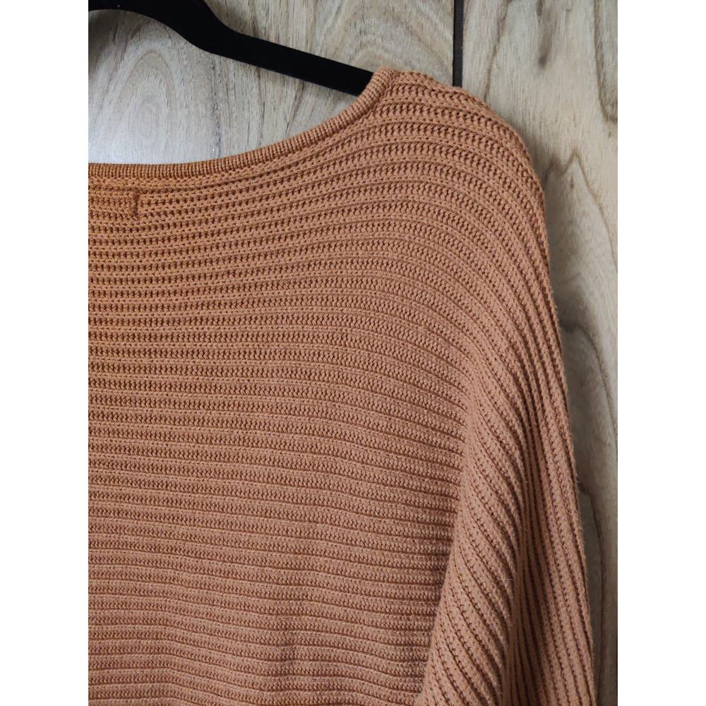 3/$20 Rachel Zoe Tan Cotton Blend Ribbed Dolman Rolled Cuffs Pullover Sweater L - Picture 5 of 7